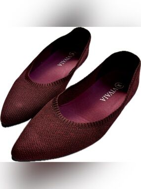 VIVAIA Aria Pointed-Toe Knit Ballet Flats Burgundy Garnet Red Size 39 / US 8.5